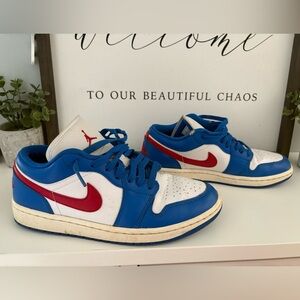 Nike Air Jordan 1 Low in the "Sport Blue Gym Red" Size 9.5